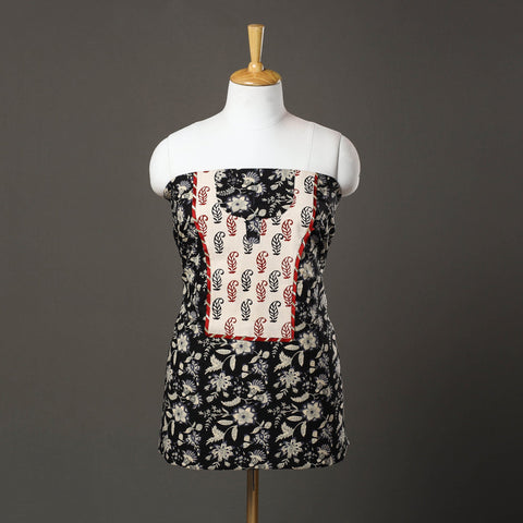 Black Sanganeri Print Cotton Patchwork Kurta Material (3m)