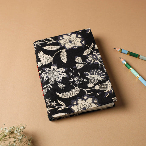 Black - sanganeri fabric cover handmade paper notebook (7 x