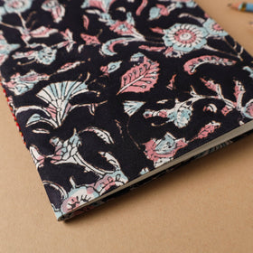 Black - sanganeri fabric cover handmade paper notebook (9 x