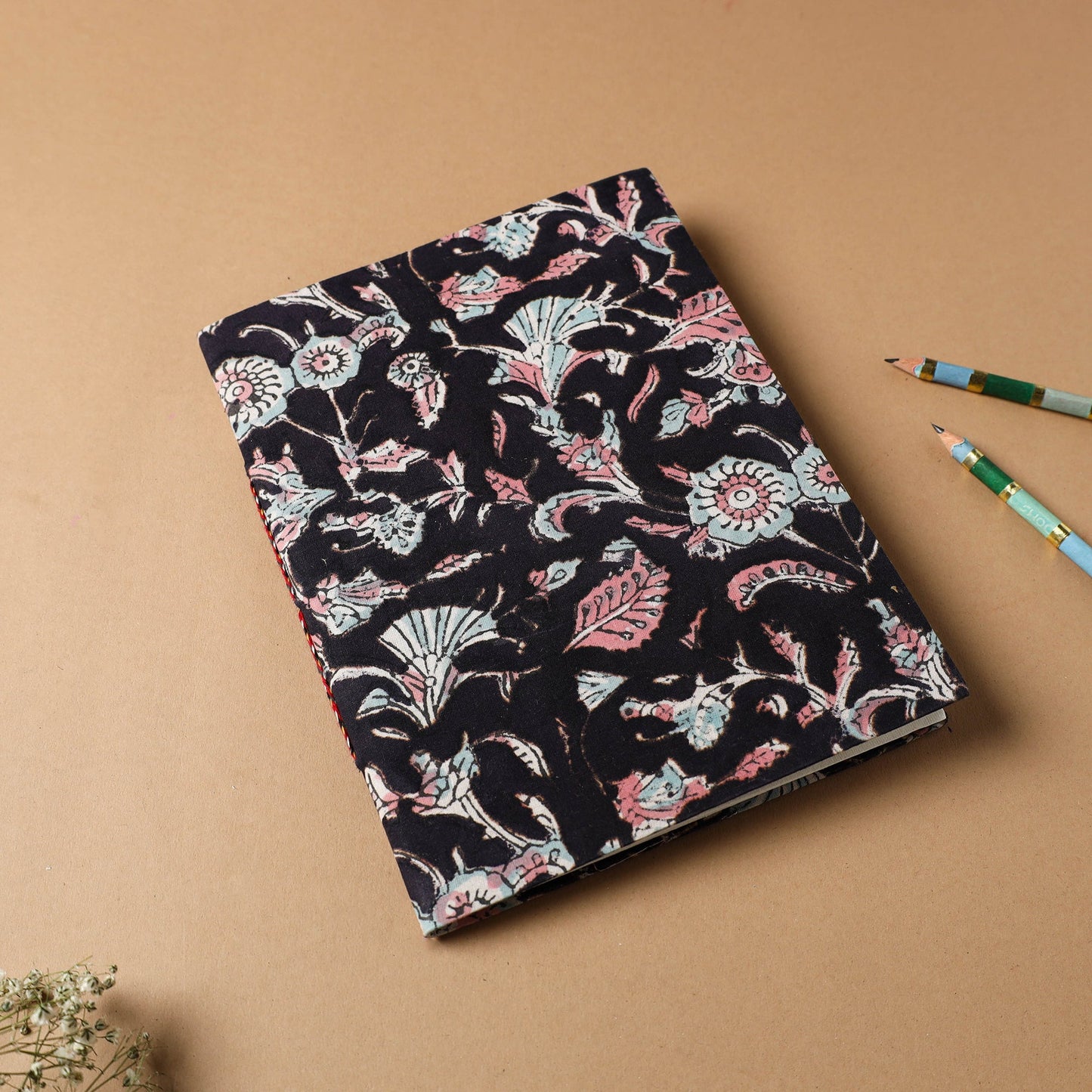 Black - sanganeri fabric cover handmade paper notebook (9 x