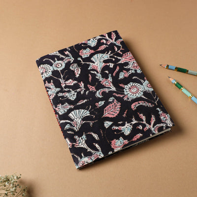 Black - sanganeri fabric cover handmade paper notebook (9 x