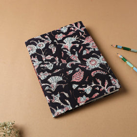 Black - sanganeri fabric cover handmade paper notebook (9 x