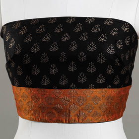 Black - Sanganeri Gold Block Printed Rayon Blouse Piece