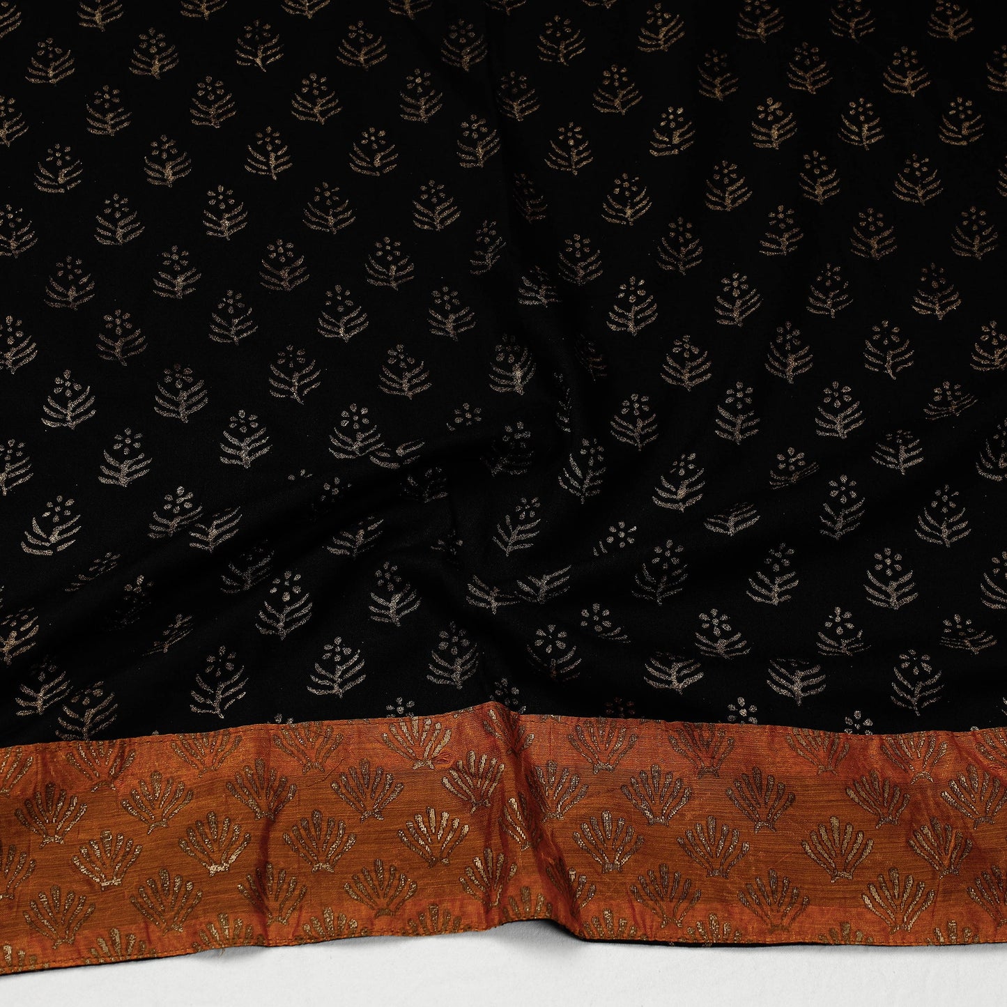 Black - Sanganeri Gold Block Printed Rayon Blouse Piece