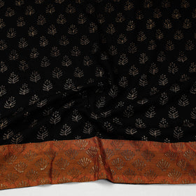 Black - Sanganeri Gold Block Printed Rayon Blouse Piece