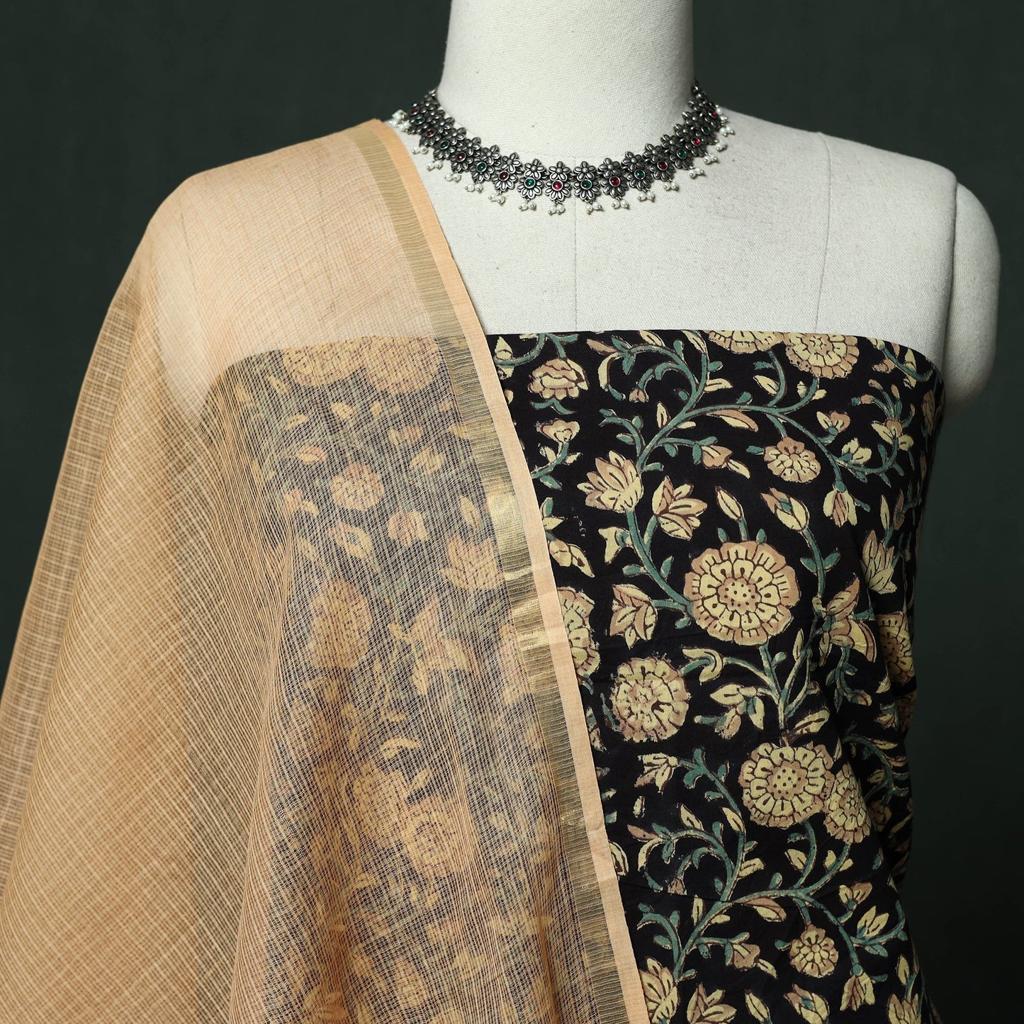 Sanganeri hand block print cotton 2pc unstitched dress