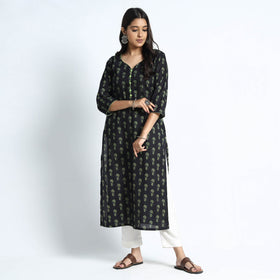 Sanganeri Hand Block Print Cotton White Long Kurta for Women