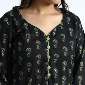 Sanganeri Hand Block Print Cotton White Long Kurta for Women