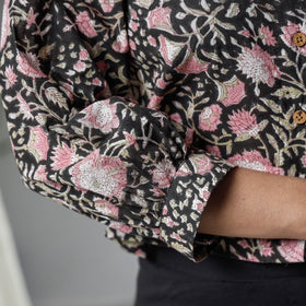 Black - sanganeri hand block prints full sleeve cotton crop