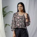 Black - sanganeri hand block prints full sleeve cotton crop