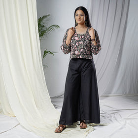 Black - sanganeri hand block prints full sleeve cotton crop