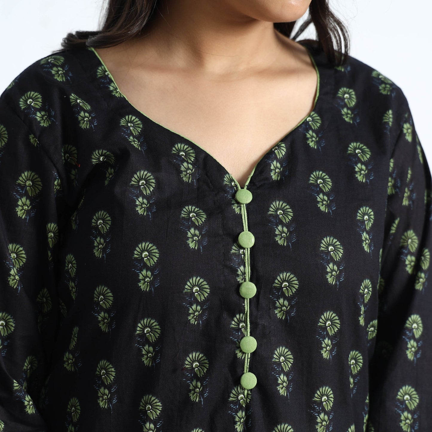 Sanganeri Hand Block Print Cotton White Long Kurta for Women