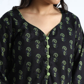 Sanganeri Hand Block Print Cotton White Long Kurta for Women