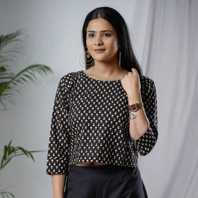  Sanganeri Hand Block Prints Full Sleeve Cotton Crop Top 