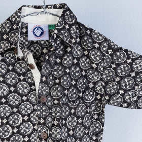 Black Sanganeri Block Printed Cotton Half-Sleeve Kids Shirt