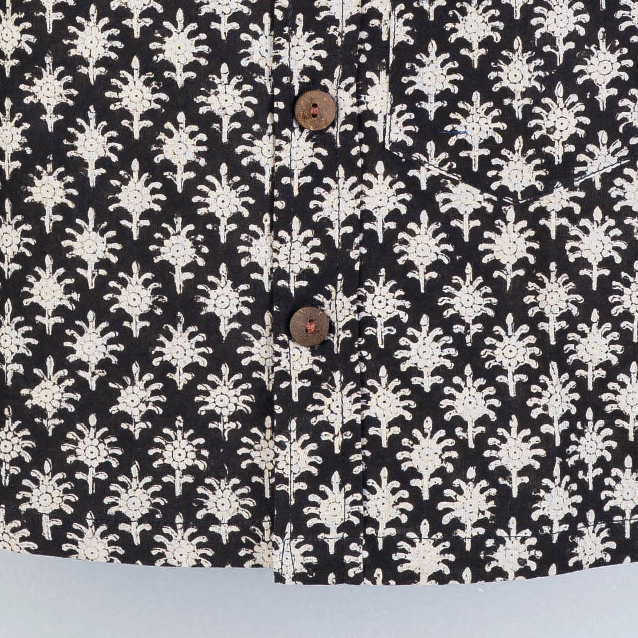 Black Sanganeri Block Printed Cotton Half-Sleeve Kids Shirt