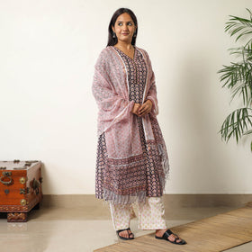  Sanganeri Block Printed Cotton Kurta with Palazzo & Dupatta Set 09 