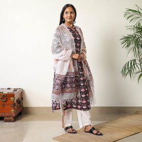 Buy Sanganeri Block Printed Cotton Kurta with Palazzo & Dupatta Set 16 Online at iTokri.com