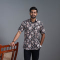 Black Sanganeri Block Print Cotton Men Half Sleeve Shirt