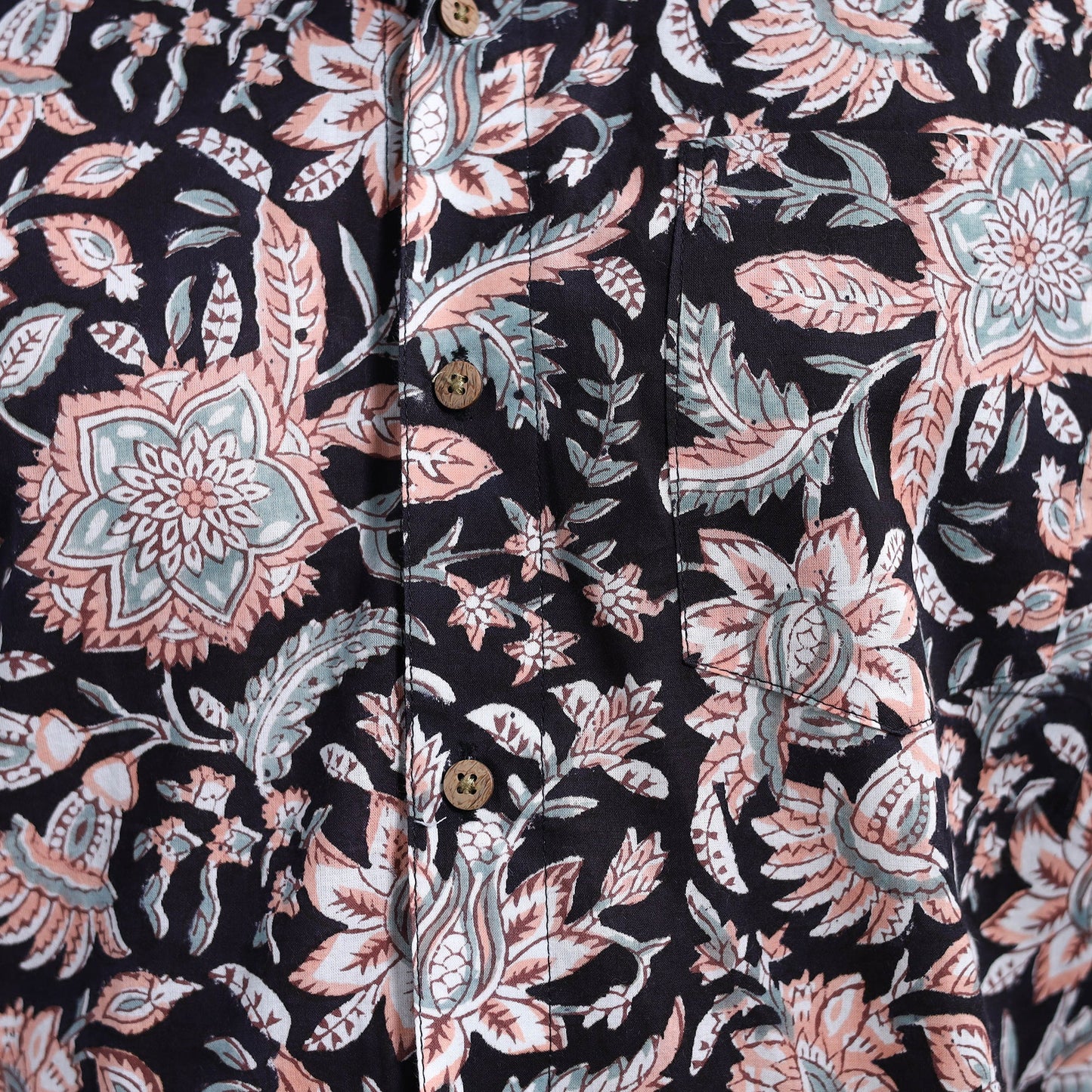  Black Sanganeri Block Print Cotton Men Half Sleeve Shirt