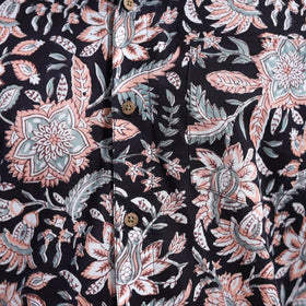  Black Sanganeri Block Print Cotton Men Half Sleeve Shirt