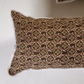 BuySanganeri Block Printed Cotton Pillow Cover With Lace (26 x 16 in) - Set of 2 
