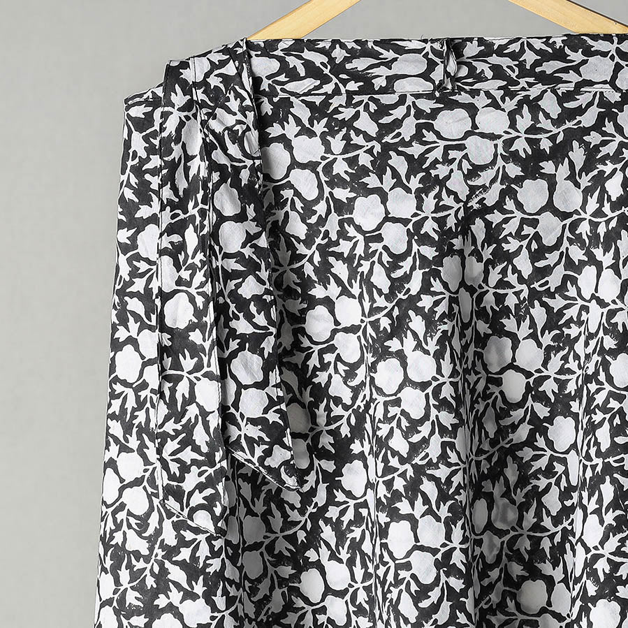 Black Sanganeri Block Printed Cotton Wrap Around Skirt