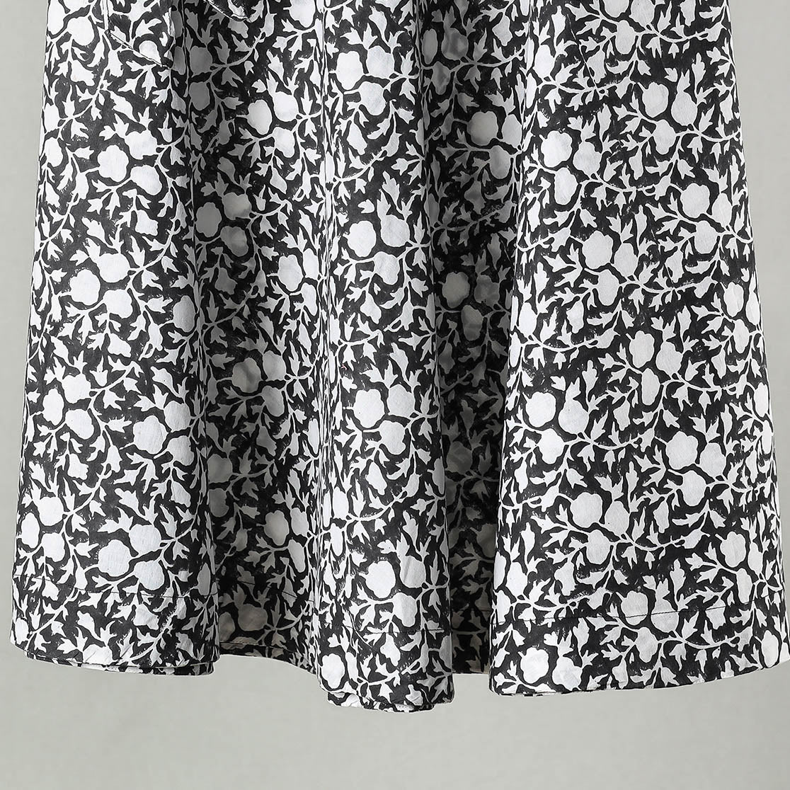 Black Sanganeri Block Printed Cotton Wrap Around Skirt