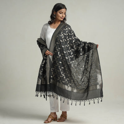 Black - Semi Silk Zari Jaal Banarasi Dupatta 32