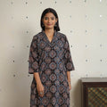 Sequins Cotton Straight Black Ajrakh Print Kurta for Women