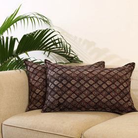 Buy Set of 2 Black Ajrakh Block Print Cotton Pillow Covers