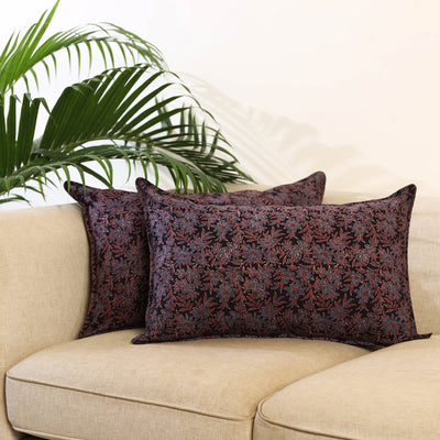 Buy Set of 2 Black Ajrakh Block Print Cotton Pillow Covers