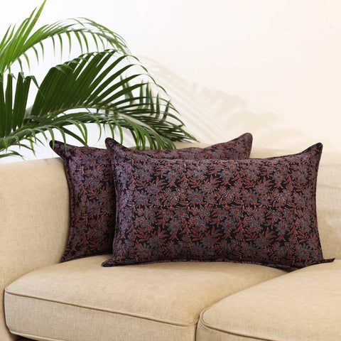 Buy Set of 2 Black Ajrakh Block Print Cotton Pillow Covers