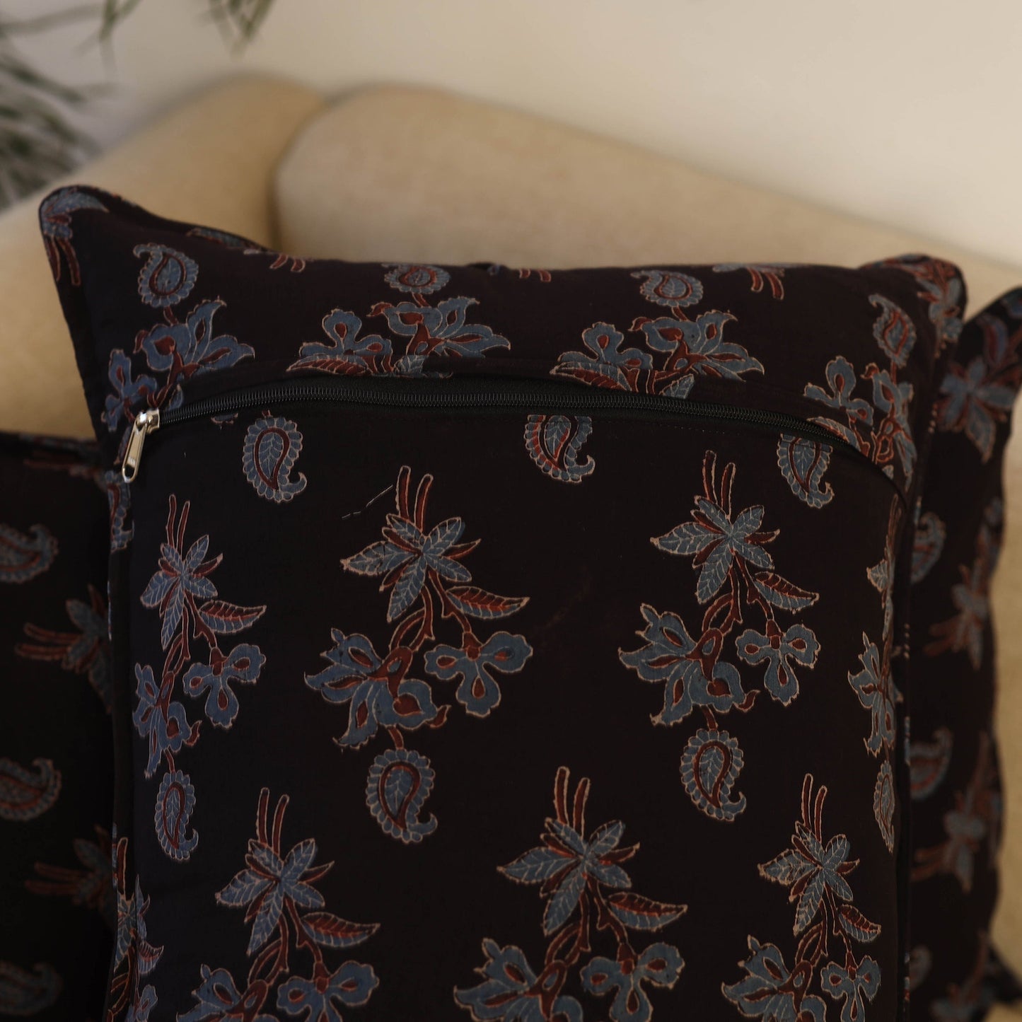 Buy Set of 2 Black Ajrakh Block Print Cotton Pillow Covers