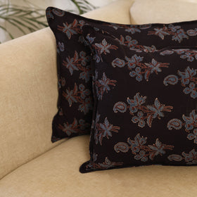 Buy Set of 2 Black Ajrakh Block Print Cotton Pillow Covers