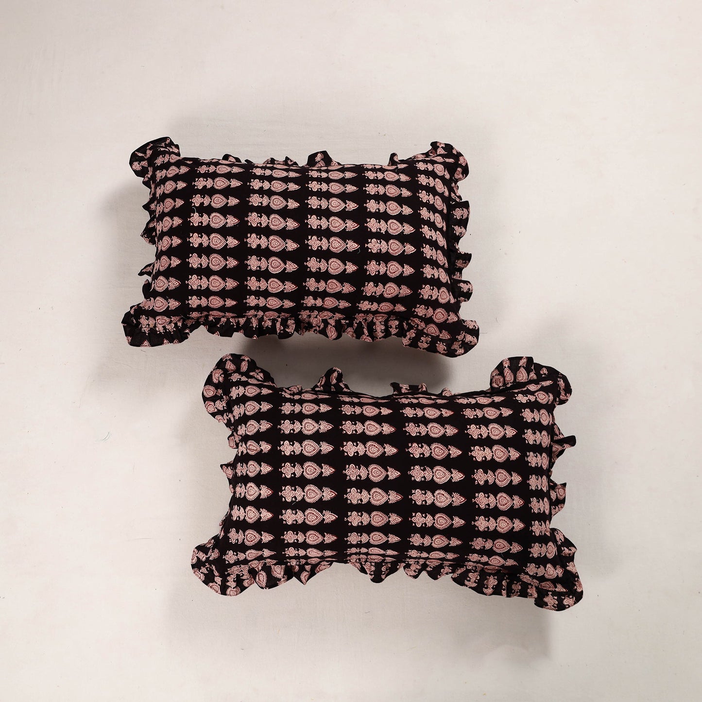 Black - set of 2 bagh cotton frill pillow covers 48
