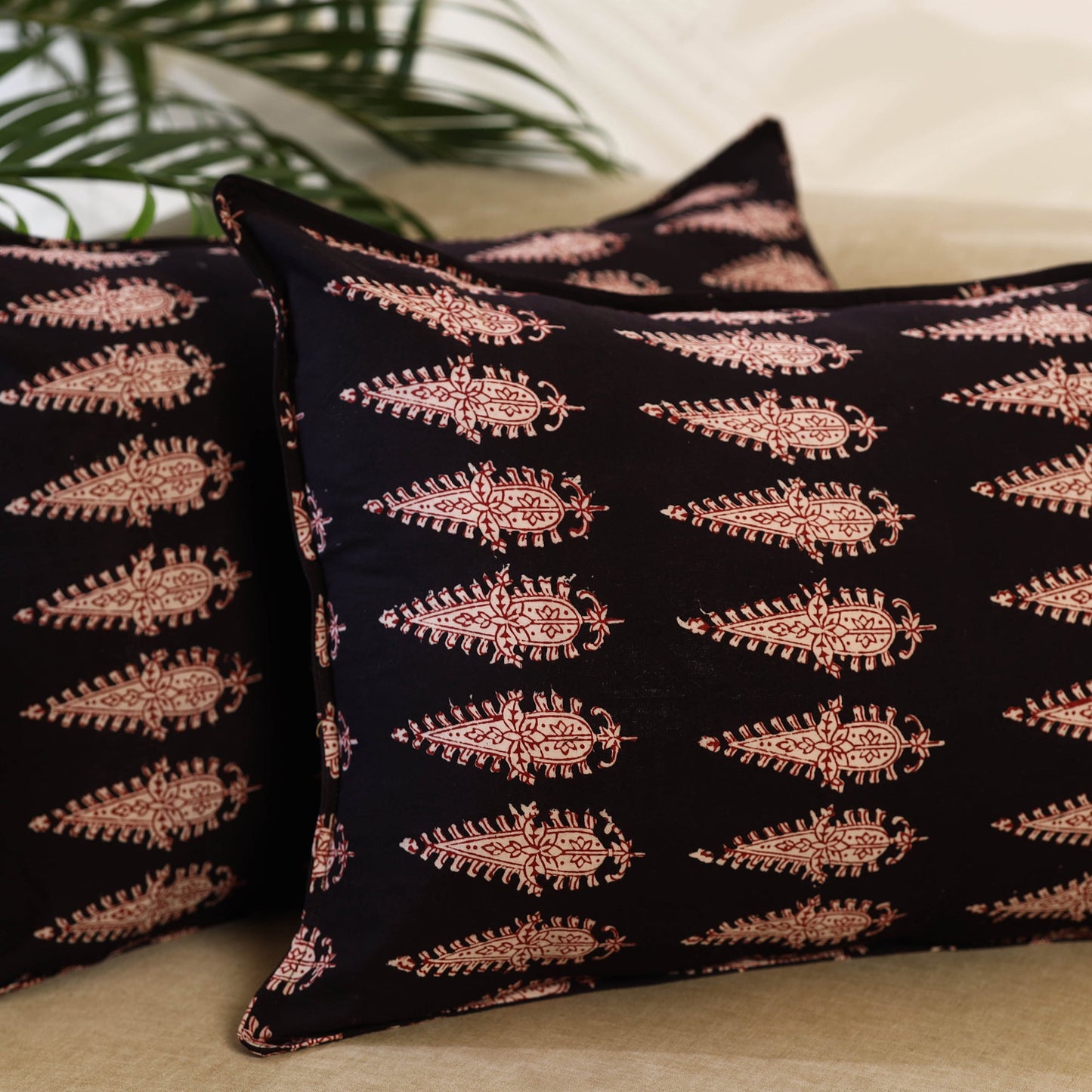 Buy Set of 2 Black Bagh Block Print Cotton Pillow Covers