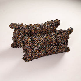 Black - Set of 2 Bagru Block Print Cotton Frill Pillow Covers 20
