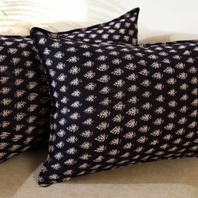 Black - Set of 2 Bagru Block Print Cotton Pillow Covers 14