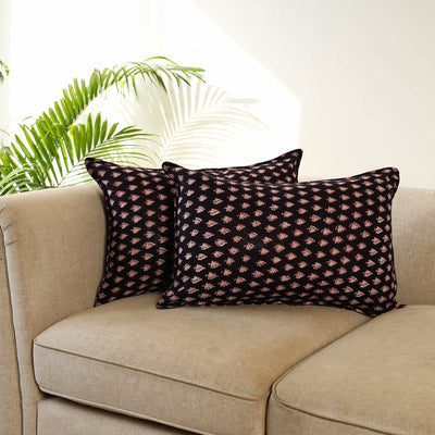 Black - Set of 2 Bagru Block Print Cotton Pillow Covers 18