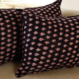 Black - Set of 2 Bagru Block Print Cotton Pillow Covers 18