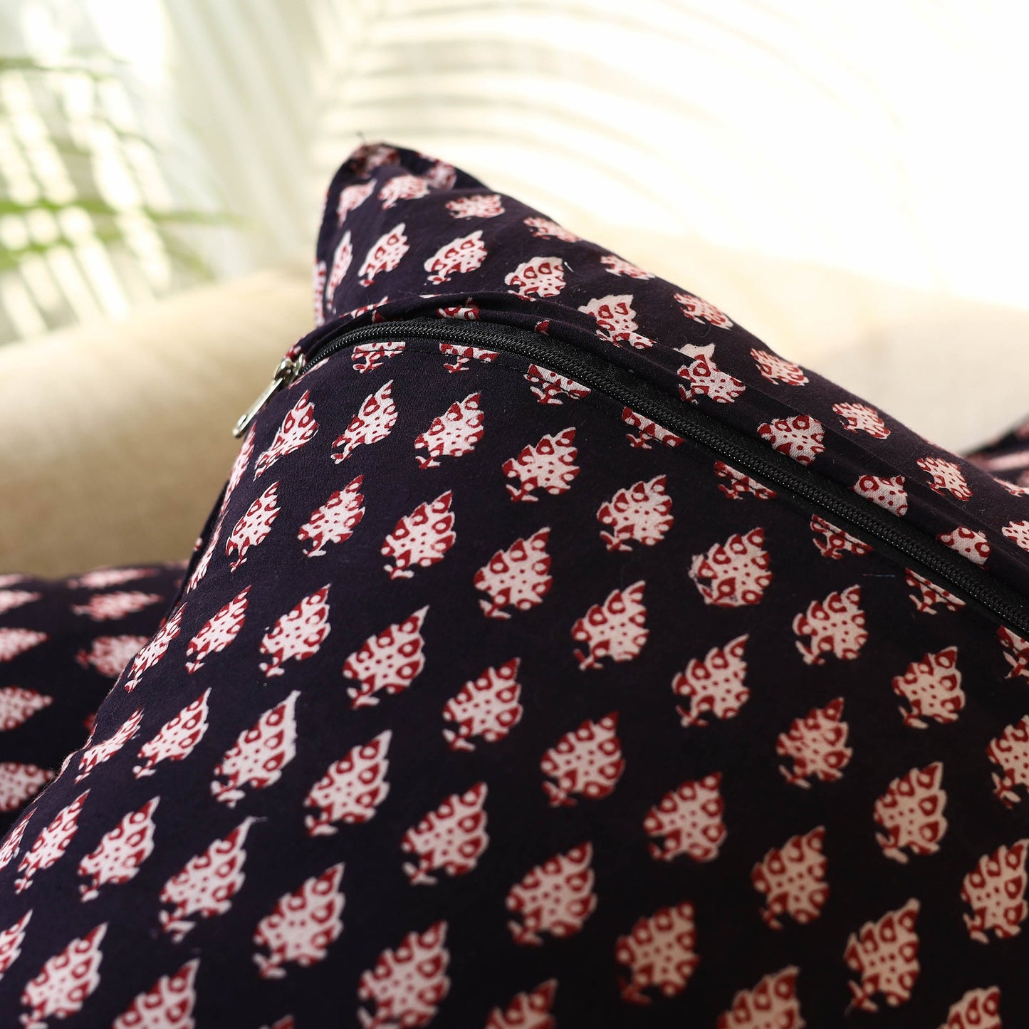 Black - Set of 2 Bagru Block Print Cotton Pillow Covers 18