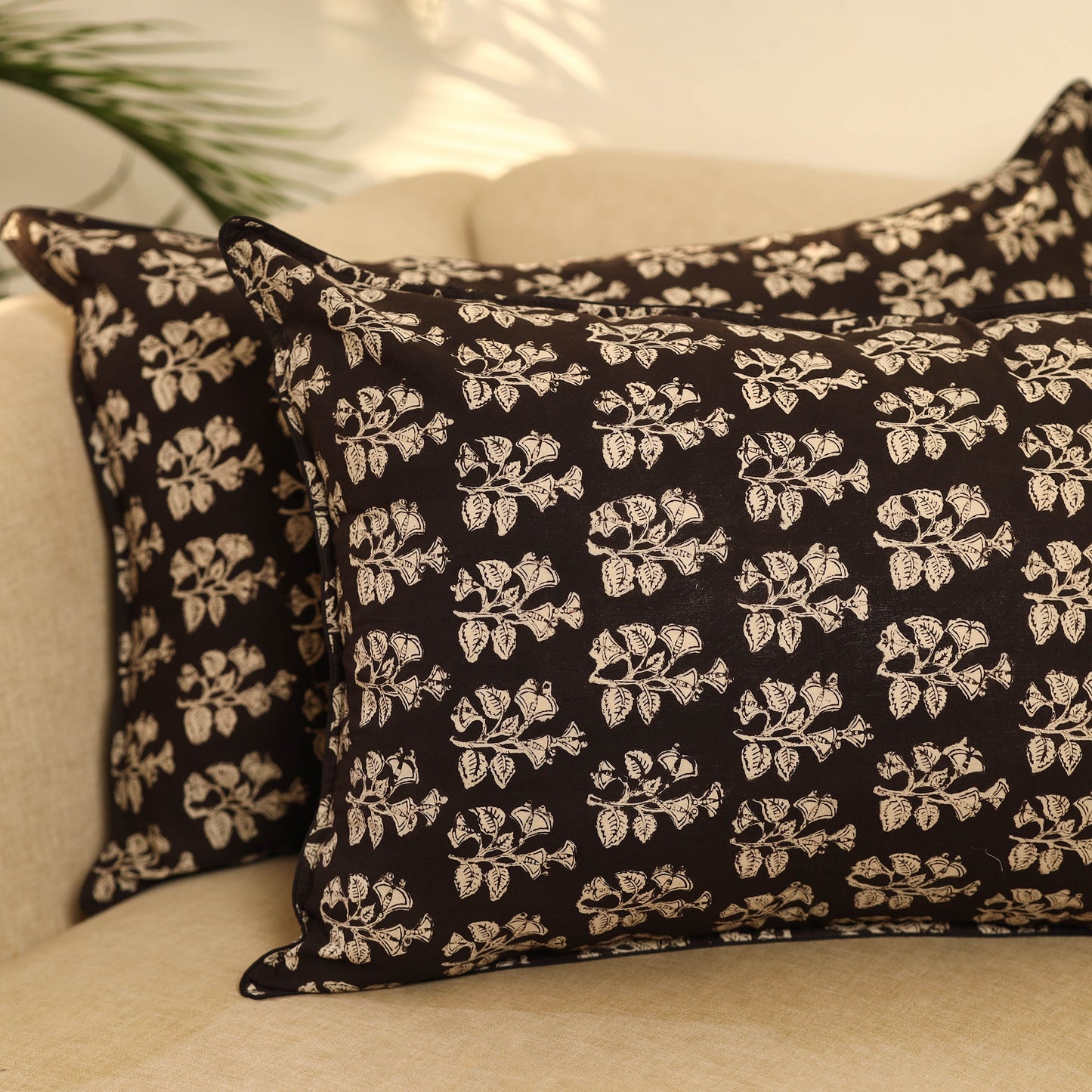 Buy Set of 2 Black Bagru Block Print Cotton Pillow Covers