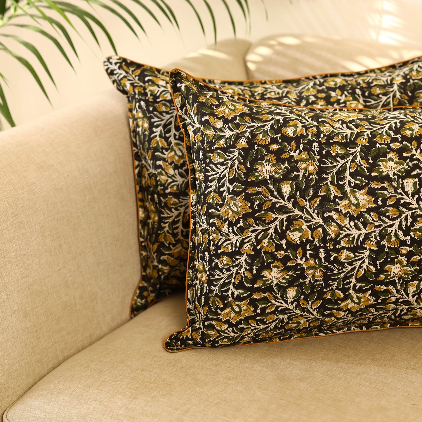 Buy Set of 2 Black Bagru Block Print Cotton Pillow Covers