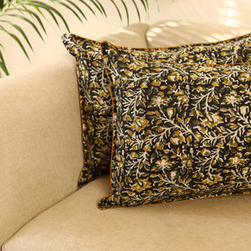 Buy Set of 2 Black Bagru Block Print Cotton Pillow Covers