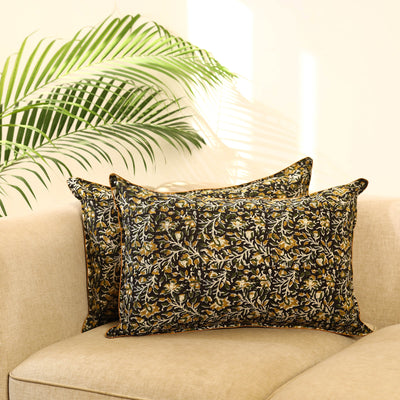 Buy Set of 2 Black Bagru Block Print Cotton Pillow Covers