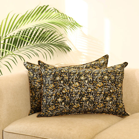 Buy Set of 2 Black Bagru Block Print Cotton Pillow Covers