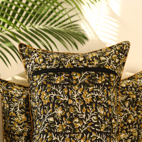 Buy Set of 2 Black Bagru Block Print Cotton Pillow Covers