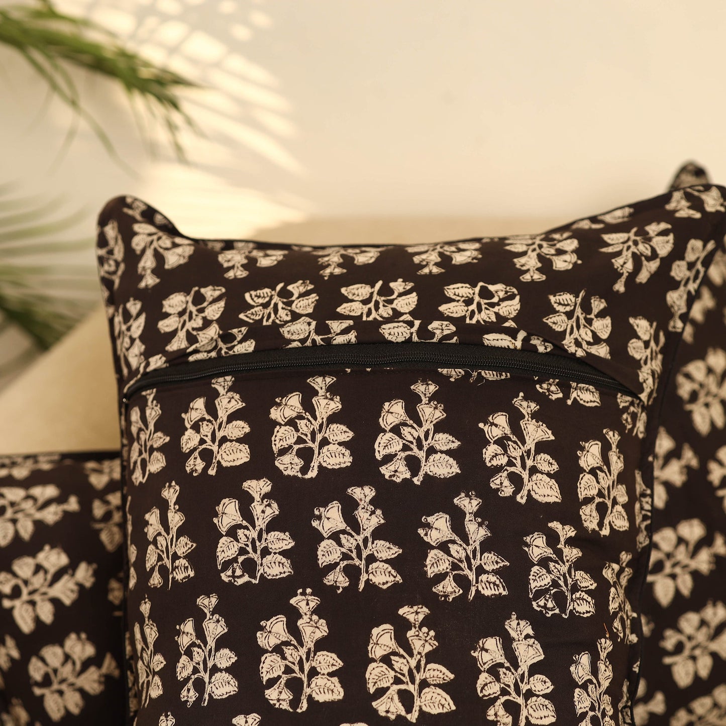 Buy Set of 2 Black Bagru Block Print Cotton Pillow Covers