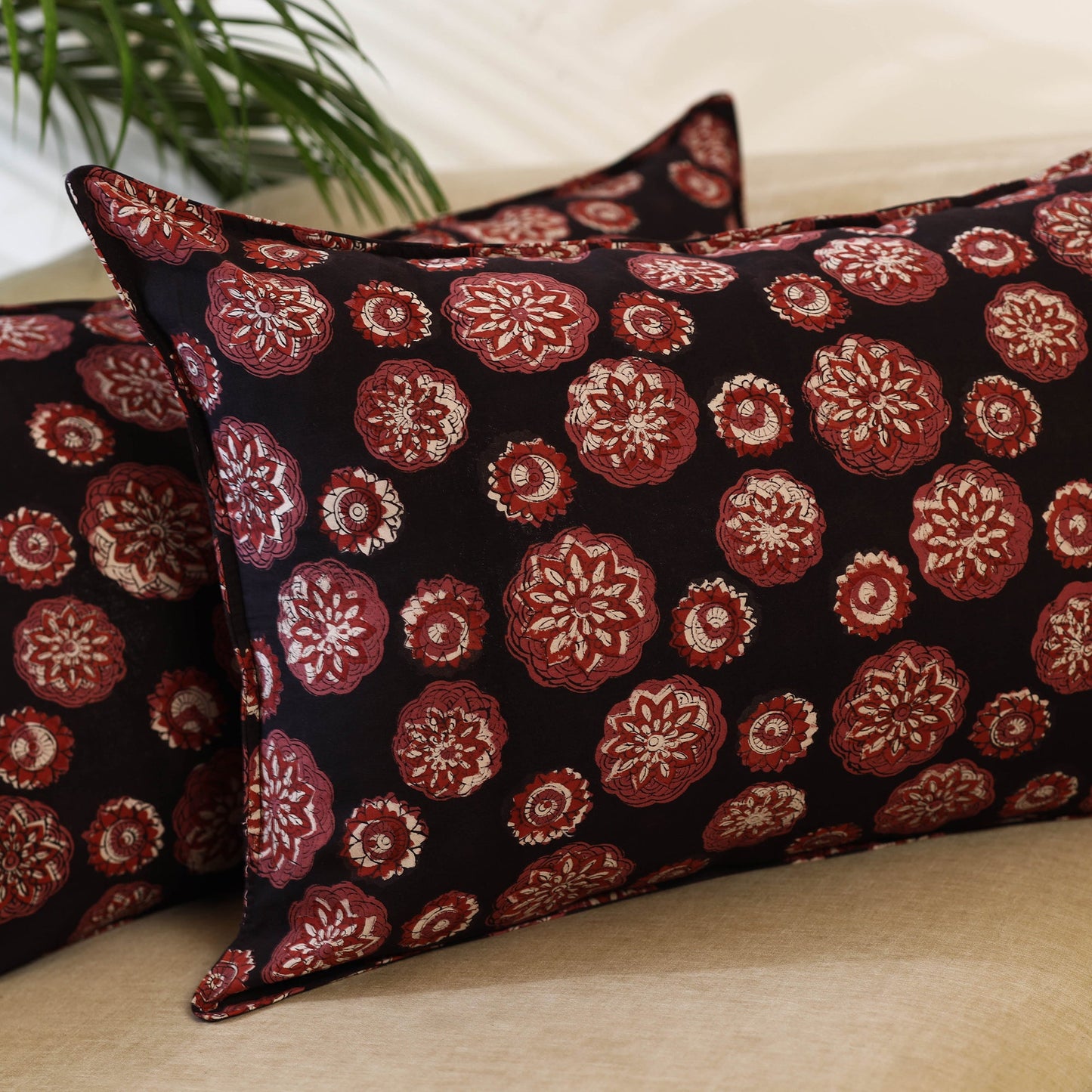 Buy Set of 2 Black Bagru Block Print Cotton Pillow Covers